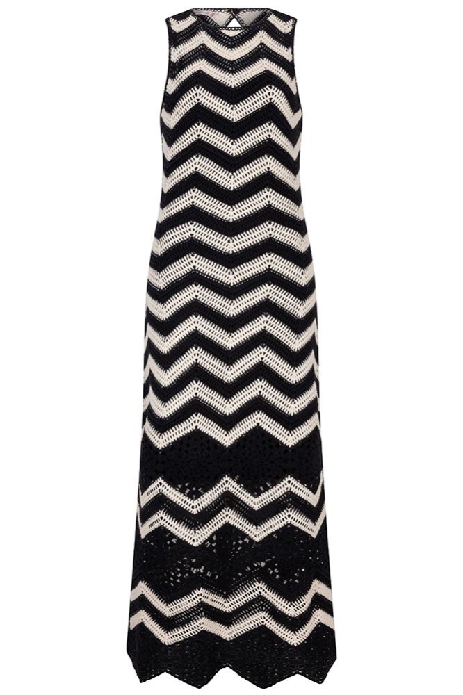 DRESS CROCHET LONG HS25 02230 991 Black/Off White
